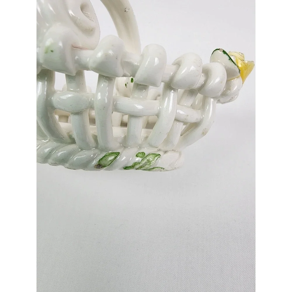 VINTAGE Italian Hand Painted‎ Roses/Floral Porcelain Lattice Basket with Handle